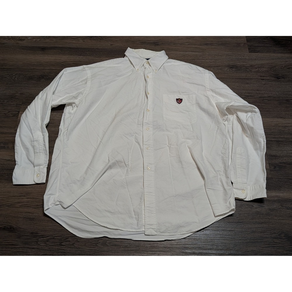 Ralph Lauren Mens XL White Cotton Button Down Shirt Crest Logo Long Sleeve XL